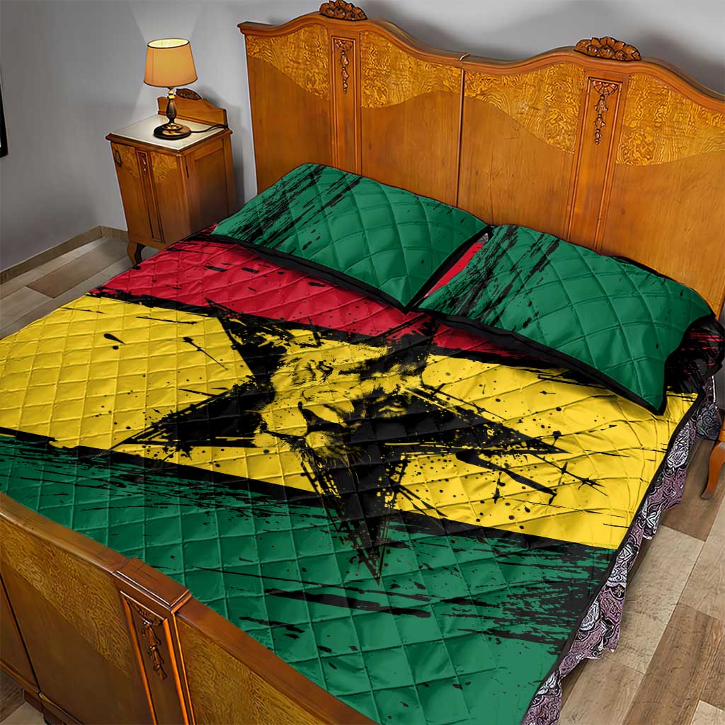 Afro Ghana Lion Quilt Bed Set Star Grunge Style