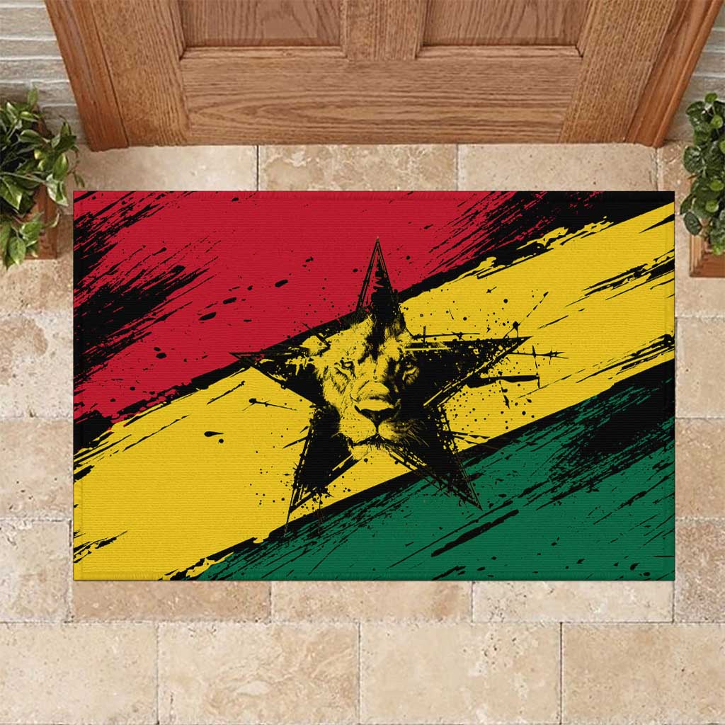 Afro Ghana Lion Rubber Doormat Star Grunge Style