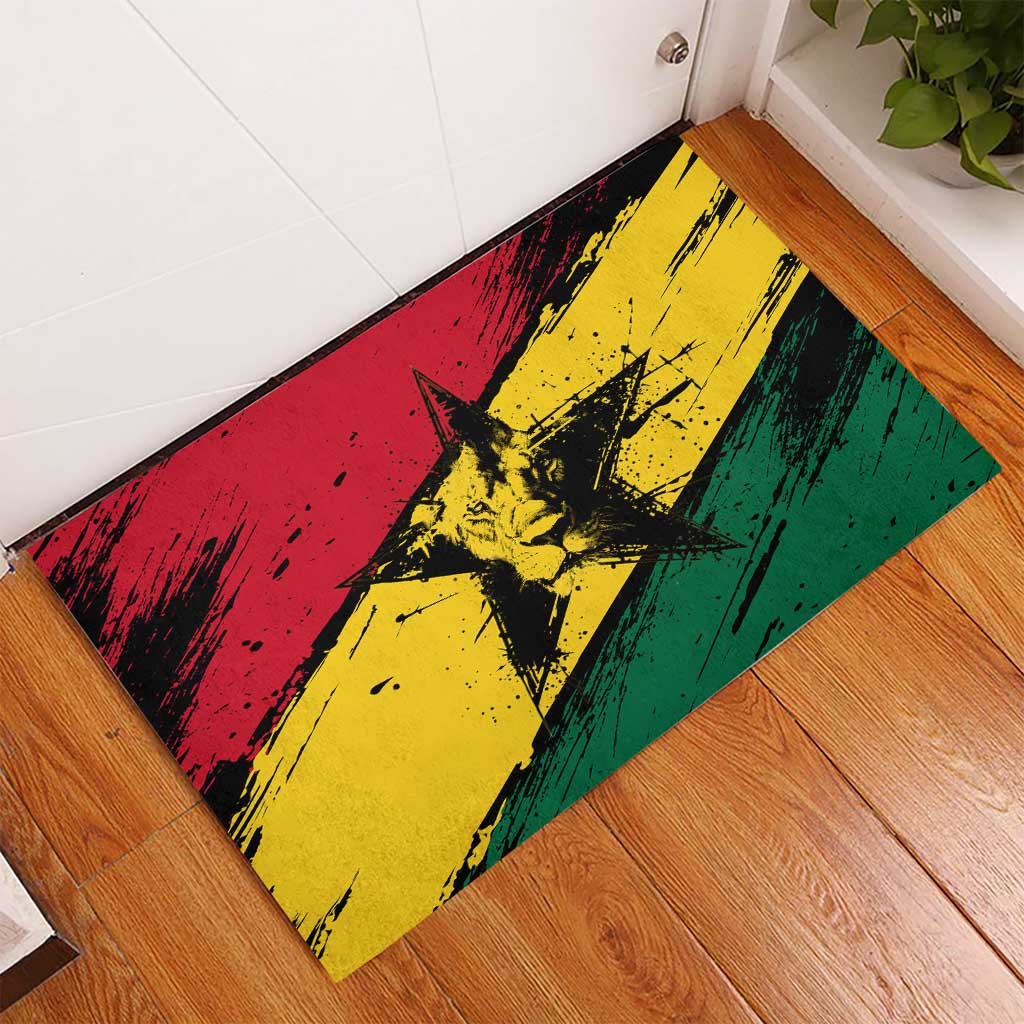 Afro Ghana Lion Rubber Doormat Star Grunge Style