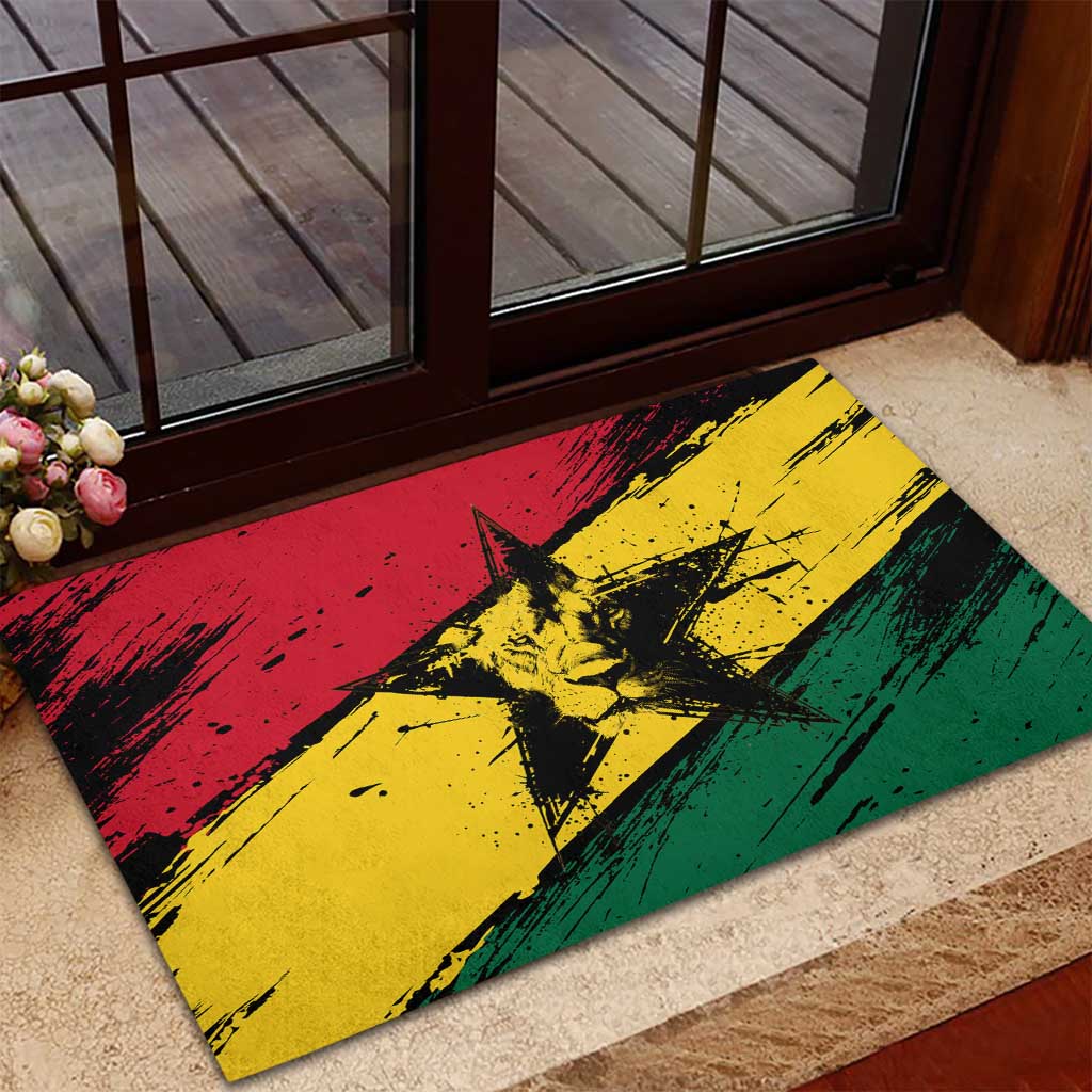 Afro Ghana Lion Rubber Doormat Star Grunge Style