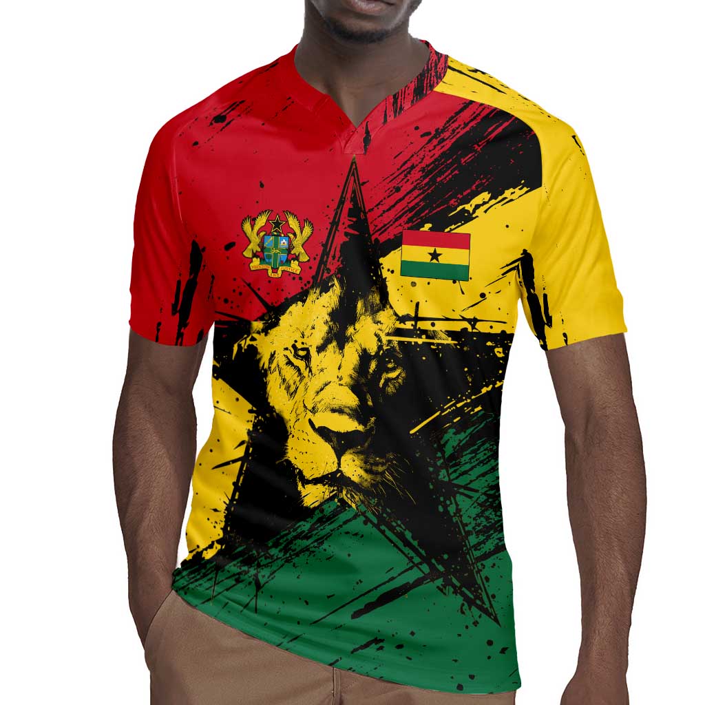 Afro Ghana Lion Rugby Jersey Star Grunge Style