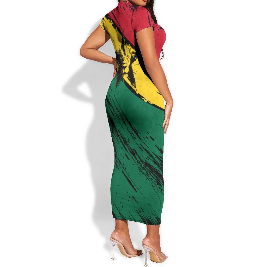 Afro Ghana Lion Short Sleeve Bodycon Dress Star Grunge Style TS04