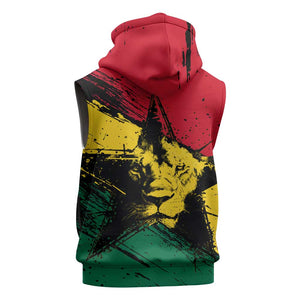 Afro Ghana Lion Sleeveless Hoodie Star Grunge Style - African Pride