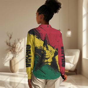 Afro Ghana Lion Women Casual Shirt Star Grunge Style