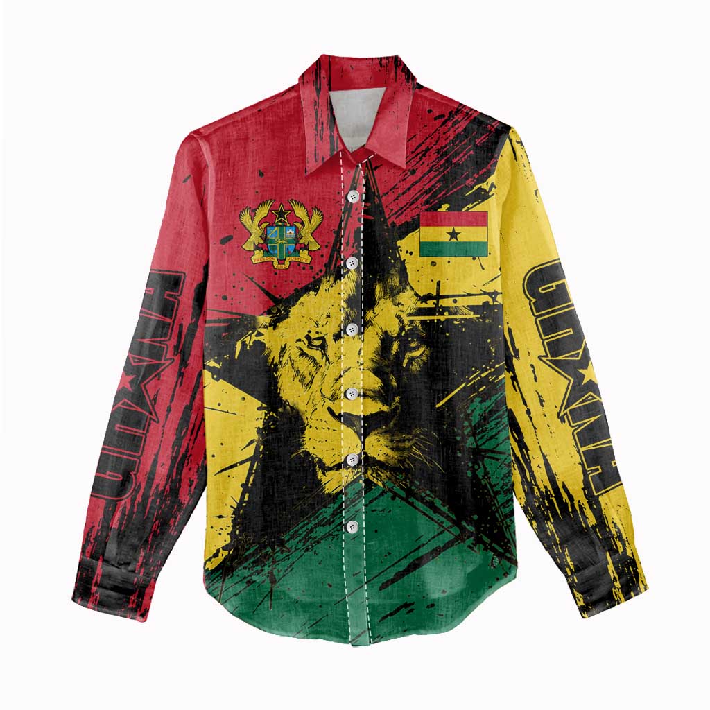 Afro Ghana Lion Women Casual Shirt Star Grunge Style