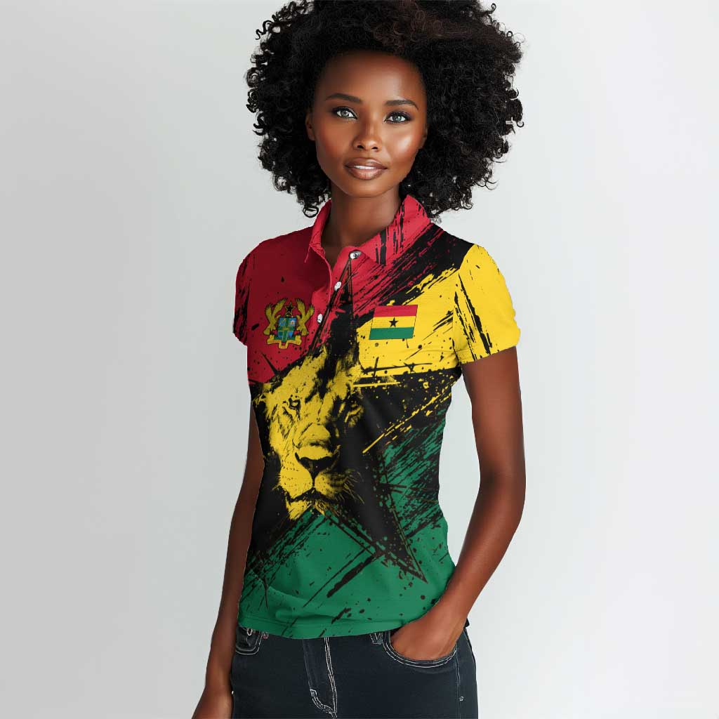 Afro Ghana Lion Women Polo Shirt Star Grunge Style