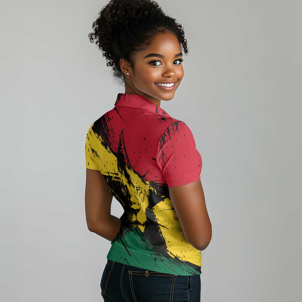 Afro Ghana Lion Women Polo Shirt Star Grunge Style