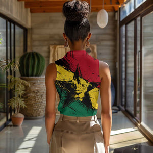 Afro Ghana Lion Women Sleeveless Polo Shirt Star Grunge Style