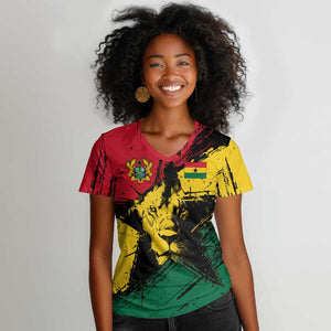 Afro Ghana Lion Women V-Neck T-Shirt Star Grunge Style