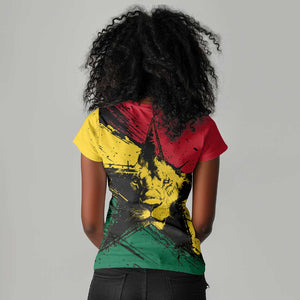Afro Ghana Lion Women V-Neck T-Shirt Star Grunge Style
