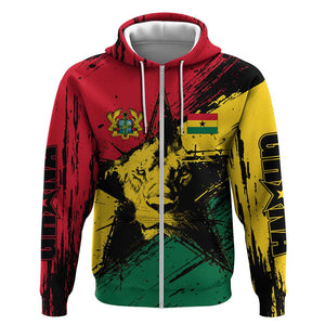 Afro Ghana Lion Zip Hoodie Star Grunge Style