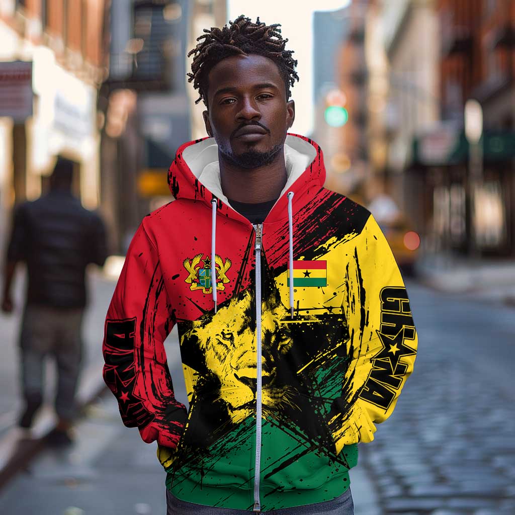 Afro Ghana Lion Zip Hoodie Star Grunge Style