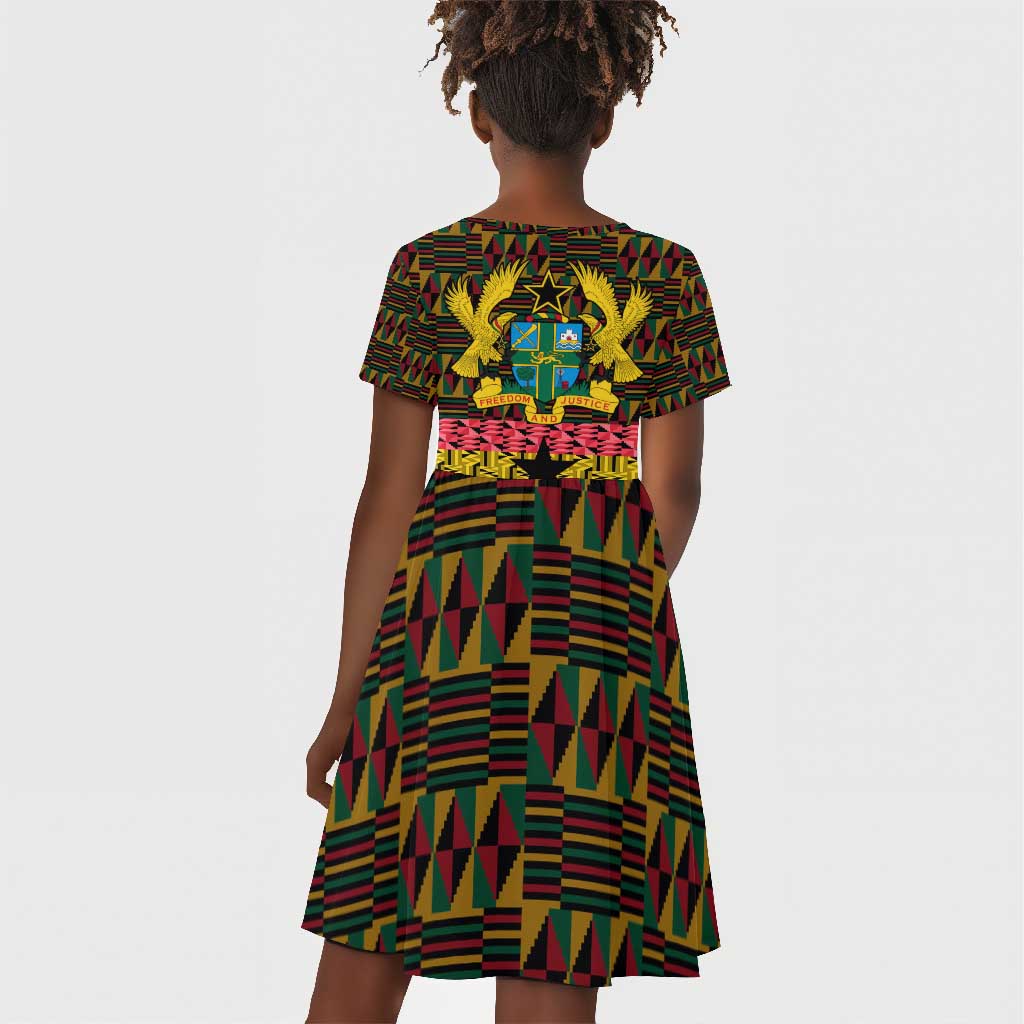 Kwame Nkrumah Ghana Kid Short Sleeve Dress Kente Pattern African