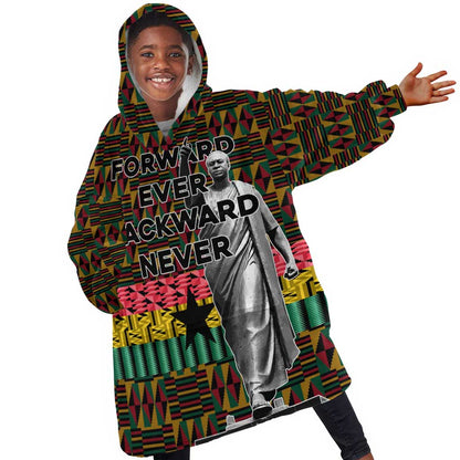 Kwame Nkrumah Ghana Kid Wearable Blanket Hoodie Kente Pattern African