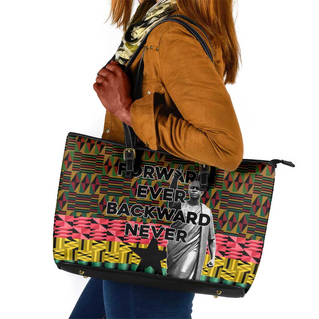 Kwame Nkrumah Ghana Leather Tote Bag Kente Pattern African