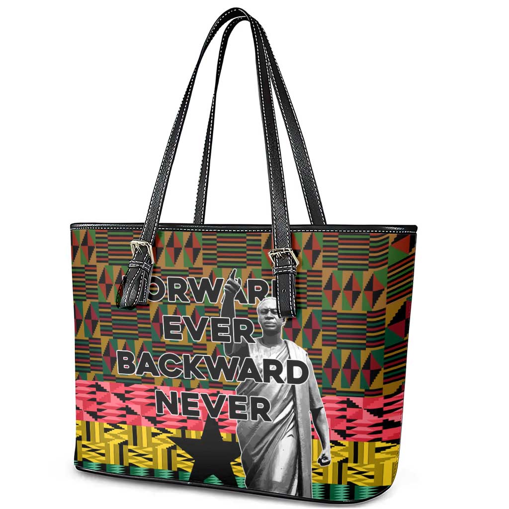 Kwame Nkrumah Ghana Leather Tote Bag Kente Pattern African