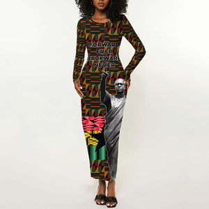 Kwame Nkrumah Ghana Long Sleeve Bodycon Dress Kente Pattern African TS04