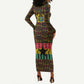 Kwame Nkrumah Ghana Long Sleeve Bodycon Dress Kente Pattern African TS04