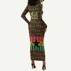 Kwame Nkrumah Ghana Long Sleeve Bodycon Dress Kente Pattern African TS04