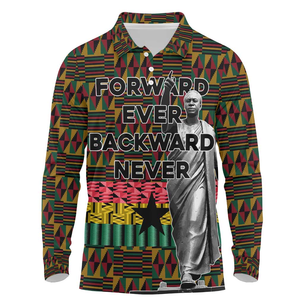 Kwame Nkrumah Ghana Long Sleeve Polo Shirt Kente Pattern African
