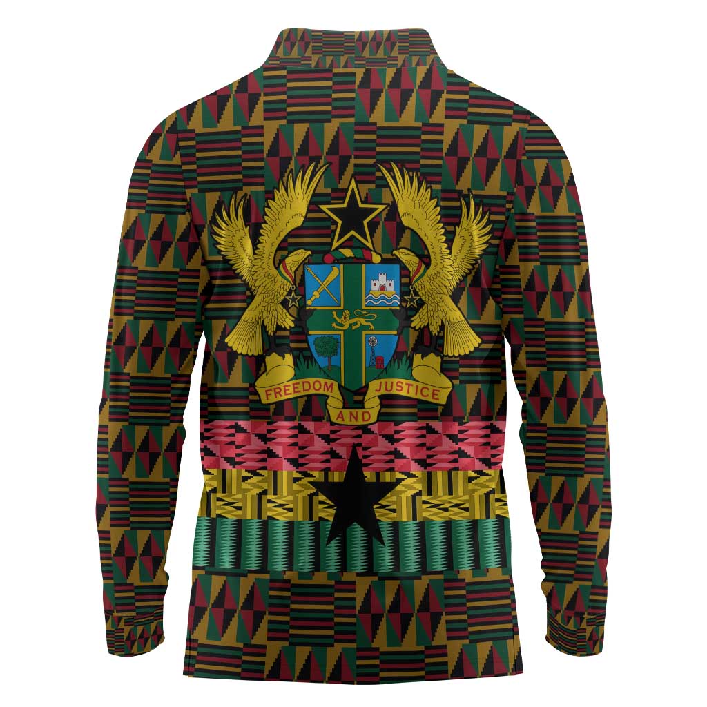 Kwame Nkrumah Ghana Long Sleeve Polo Shirt Kente Pattern African