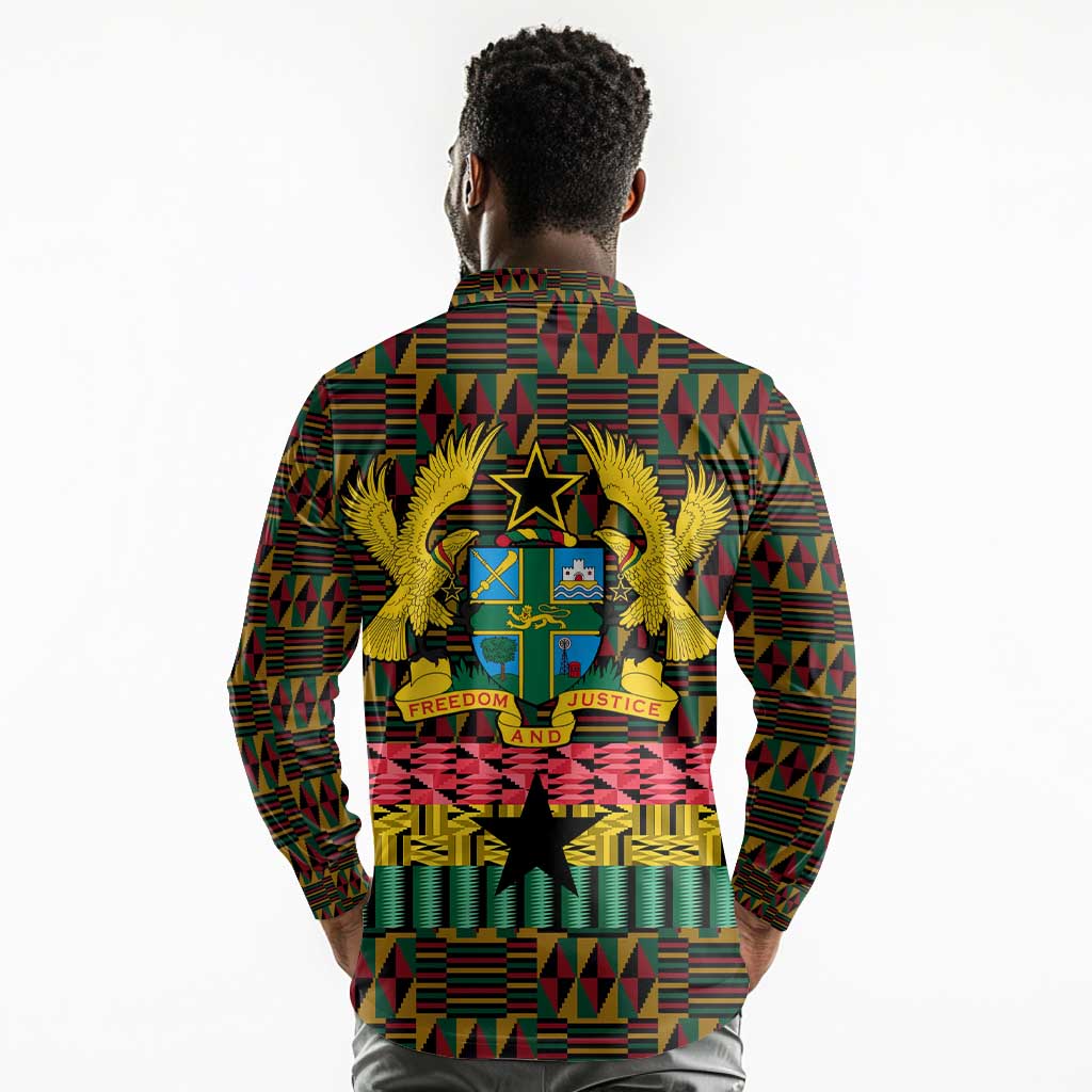 Kwame Nkrumah Ghana Long Sleeve Polo Shirt Kente Pattern African