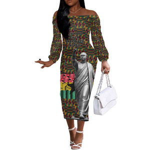 Kwame Nkrumah Ghana Off The Shoulder Long Sleeve Dress Kente Pattern African