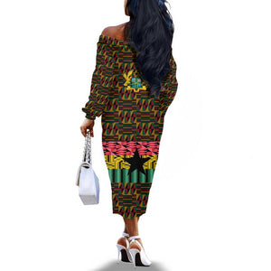 Kwame Nkrumah Ghana Off The Shoulder Long Sleeve Dress Kente Pattern African