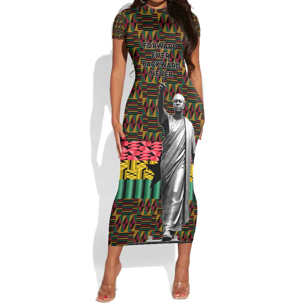 Kwame Nkrumah Ghana Short Sleeve Bodycon Dress Kente Pattern African