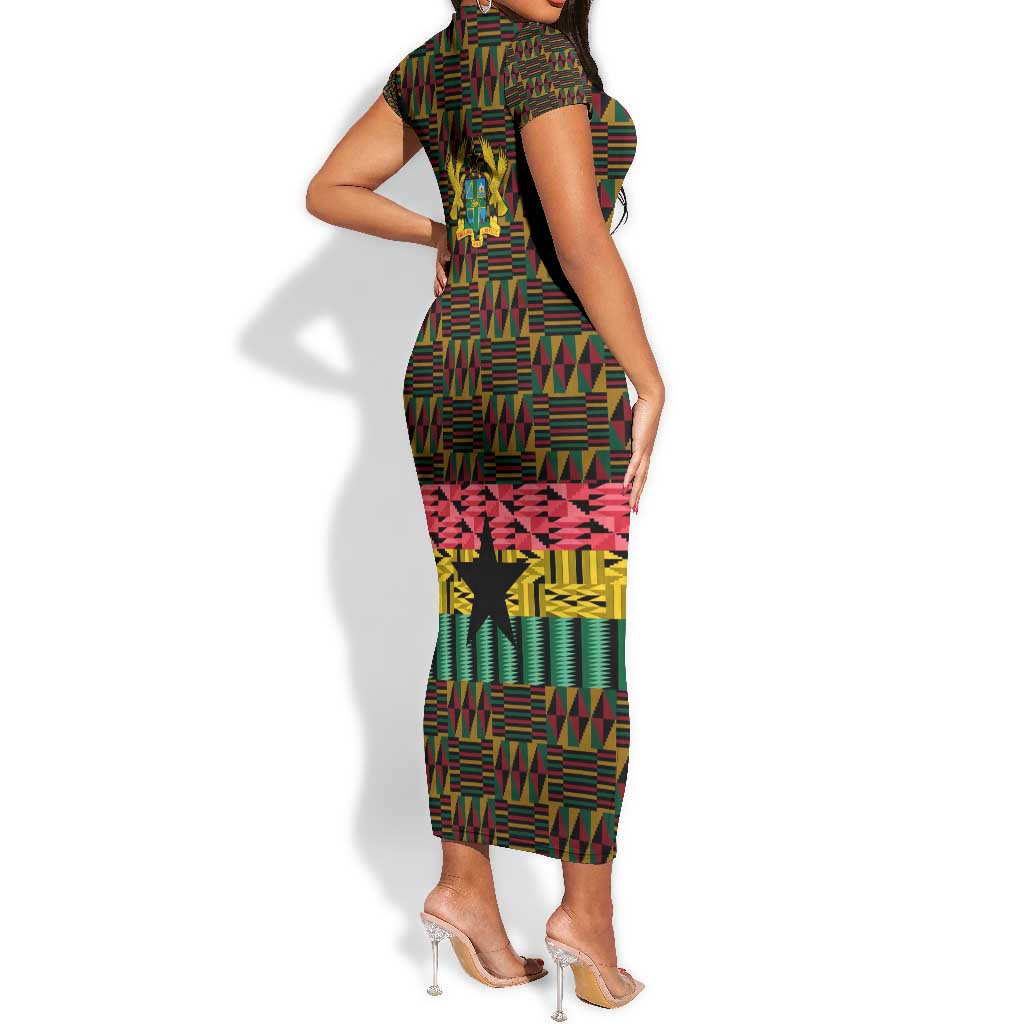 Kwame Nkrumah Ghana Short Sleeve Bodycon Dress Kente Pattern African