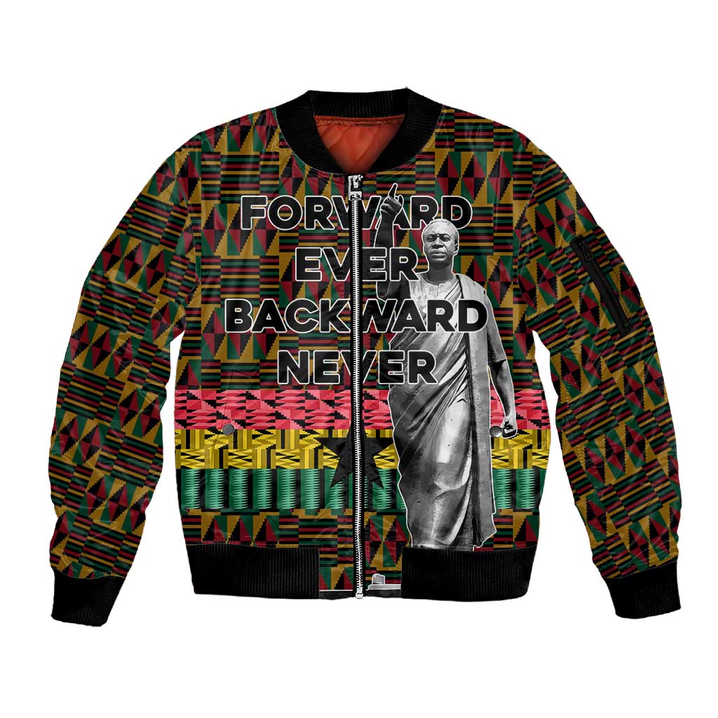Kwame Nkrumah Ghana Sleeve Zip Bomber Jacket Kente Pattern African