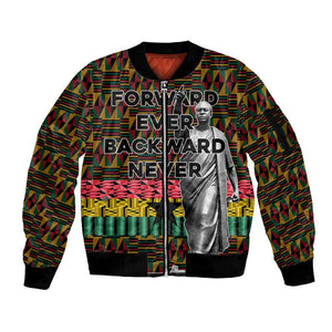 Kwame Nkrumah Ghana Sleeve Zip Bomber Jacket Kente Pattern African