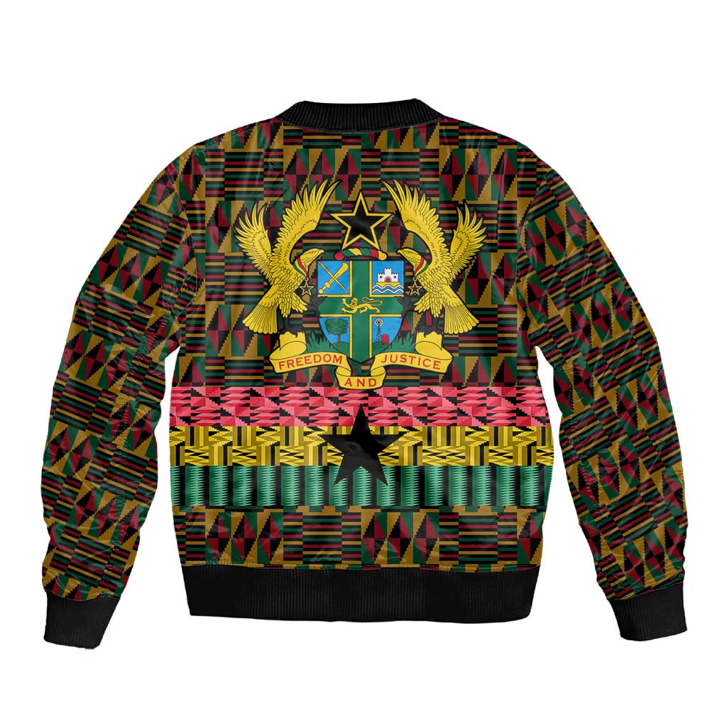 Kwame Nkrumah Ghana Sleeve Zip Bomber Jacket Kente Pattern African