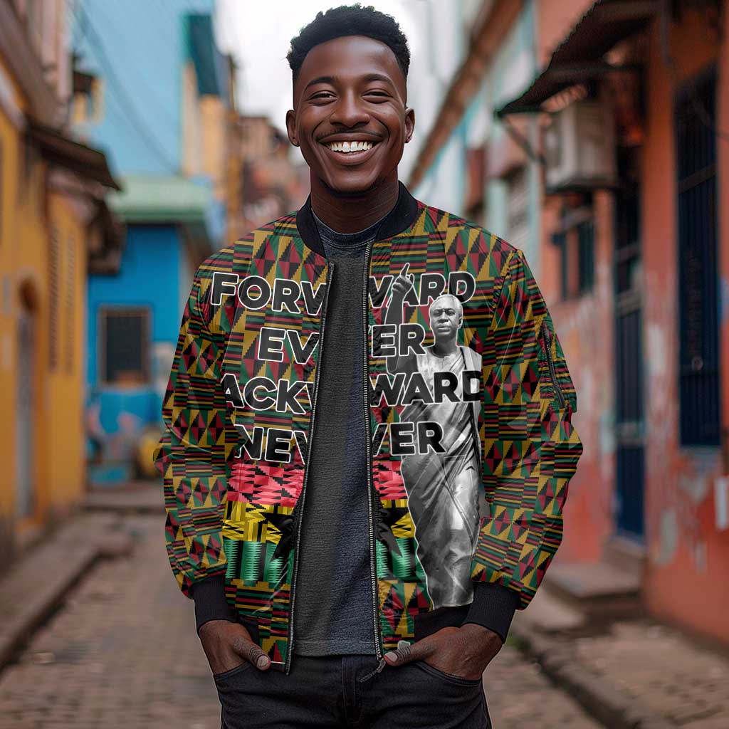 Kwame Nkrumah Ghana Sleeve Zip Bomber Jacket Kente Pattern African