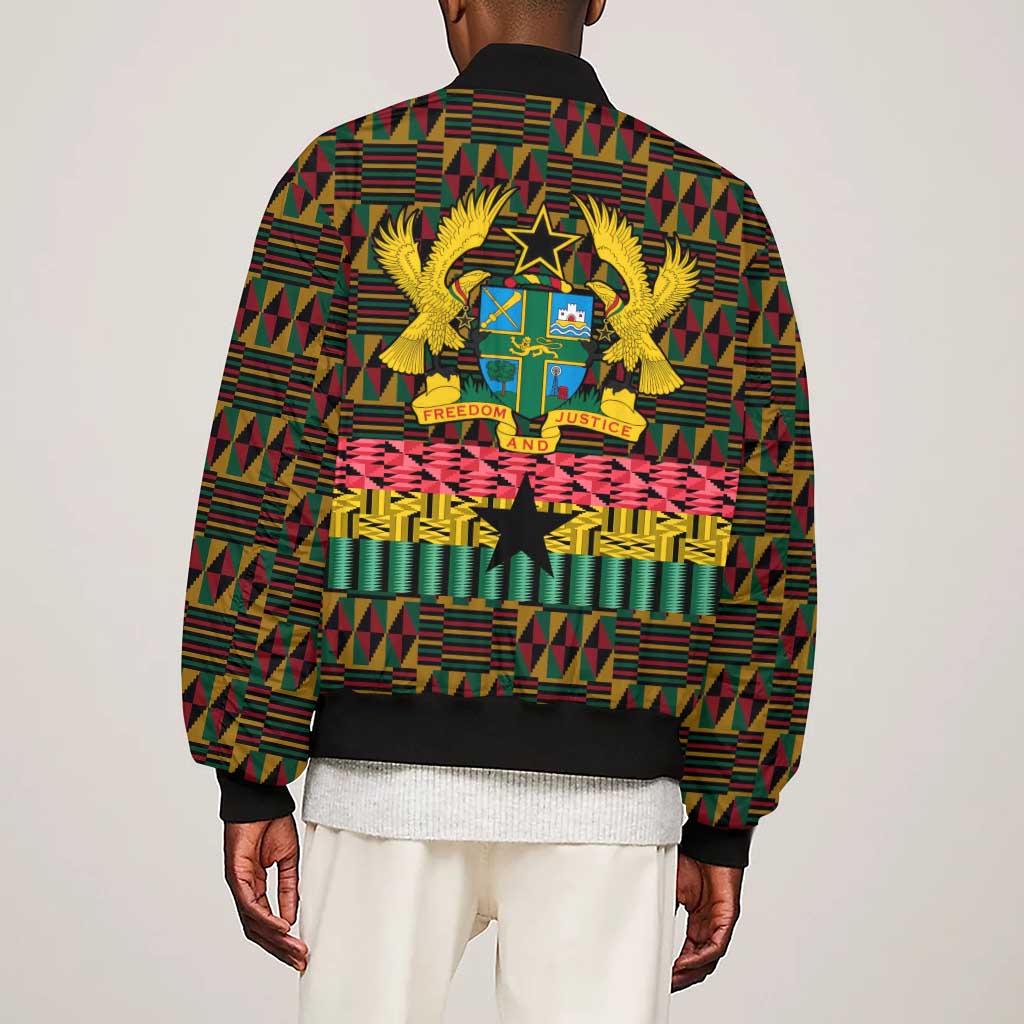 Kwame Nkrumah Ghana Sleeve Zip Bomber Jacket Kente Pattern African
