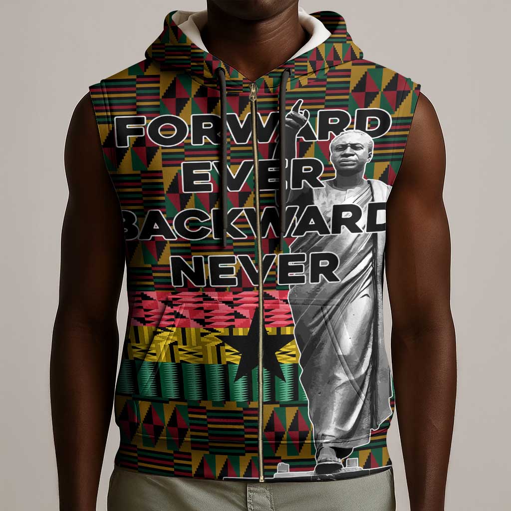 Kwame Nkrumah Ghana Sleeveless Zip Hoodie Kente Pattern African - African Pride
