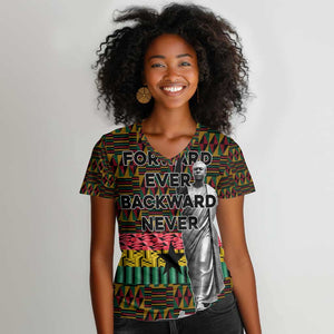 Kwame Nkrumah Ghana Women V-Neck T-Shirt Kente Pattern African