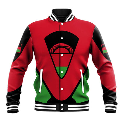 Malawi Baseball Jacket Flag Colors Blended with National Emblem
