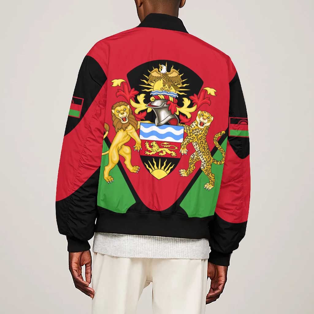 Malawi Bomber Jacket Flag Colors Blended with National Emblem