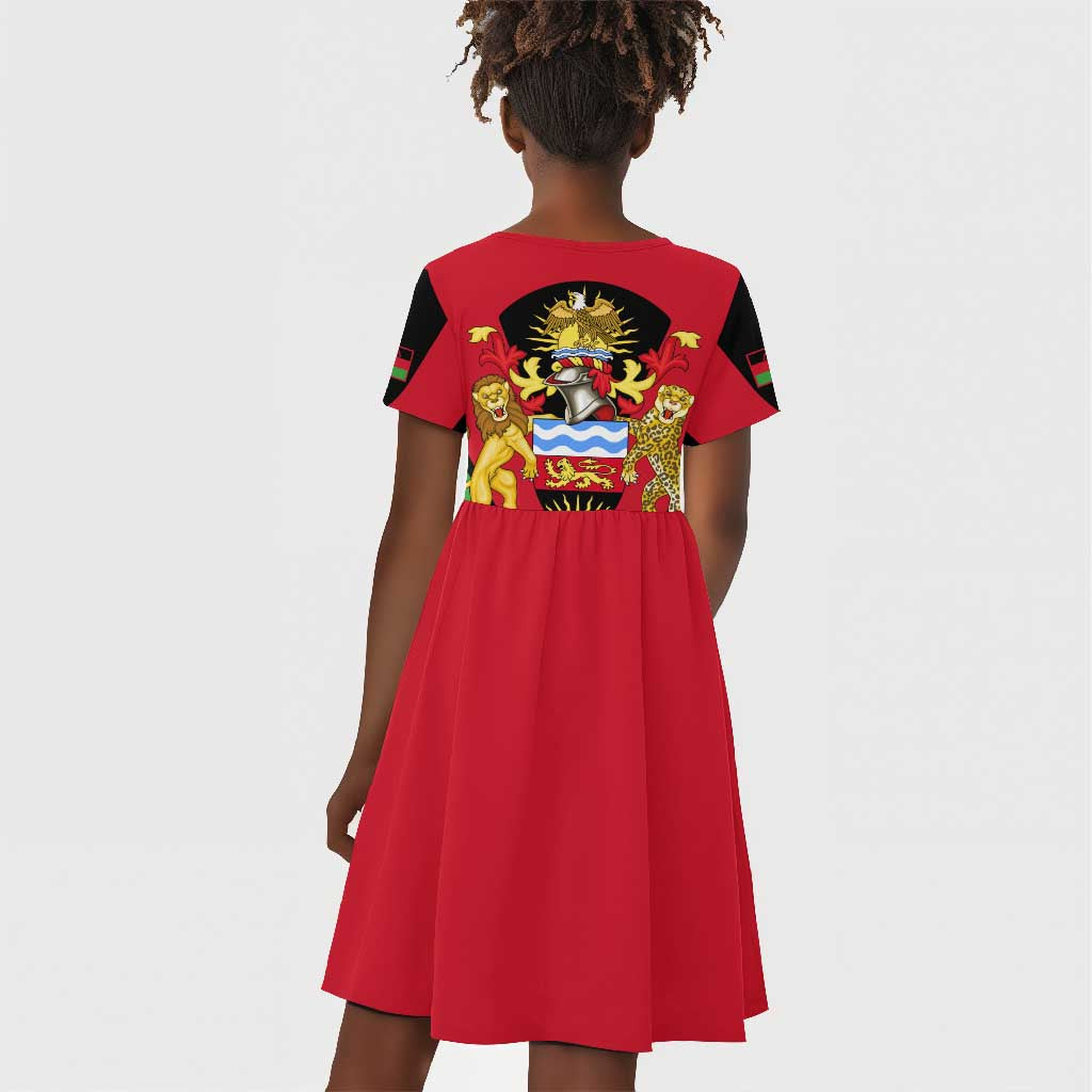 Malawi Kid Short Sleeve Dress Flag Colors Blended with National Emblem