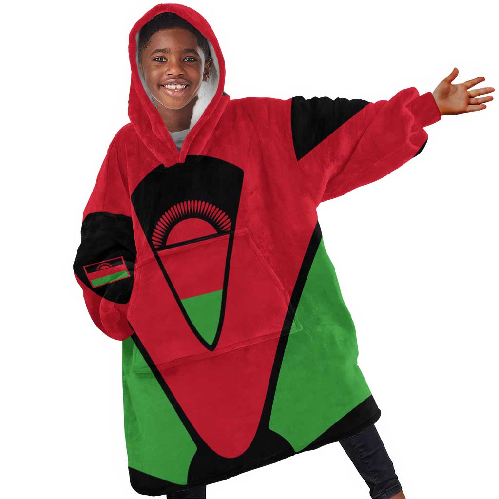 Malawi Kid Wearable Blanket Hoodie Flag Colors Blended with National Emblem