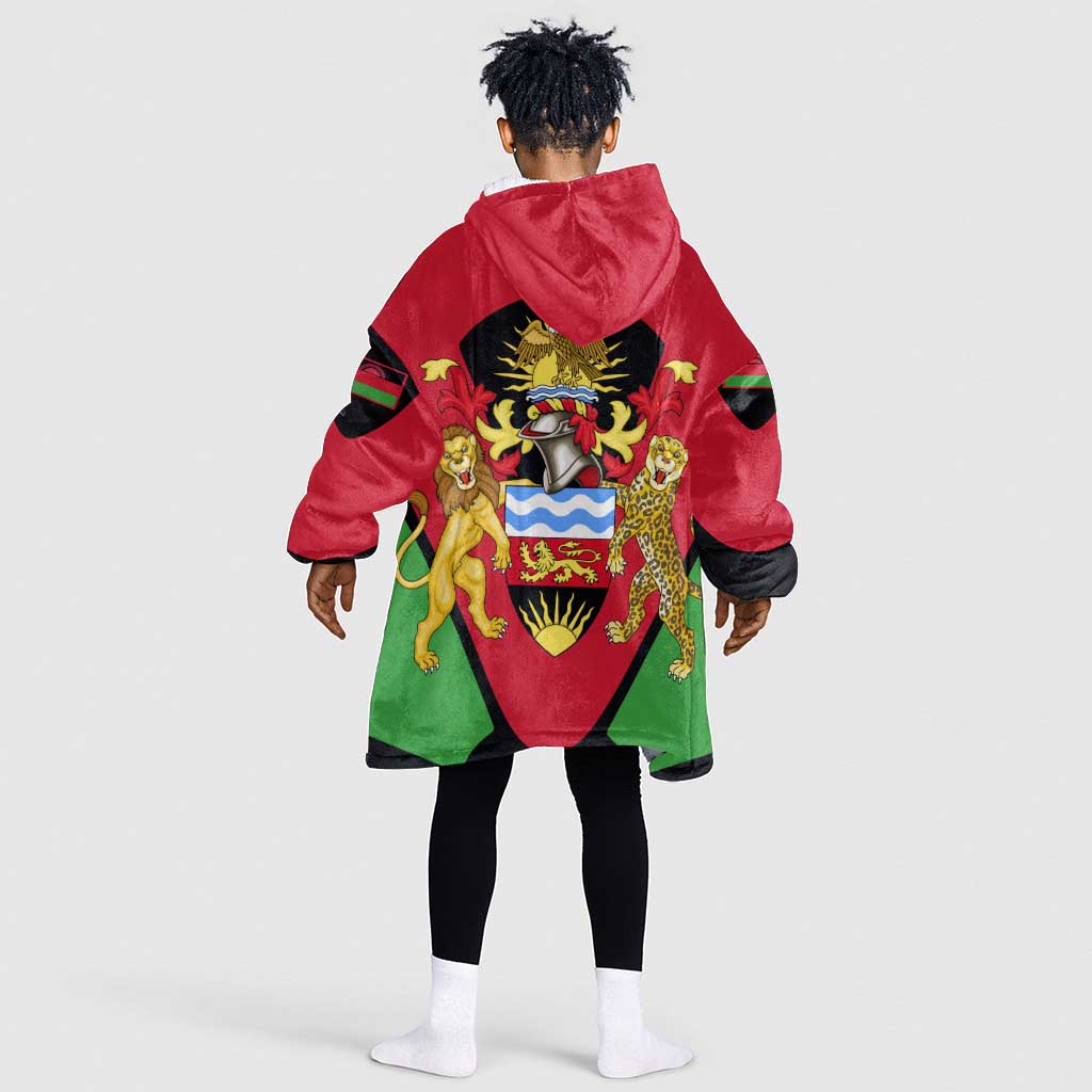 Malawi Kid Wearable Blanket Hoodie Flag Colors Blended with National Emblem