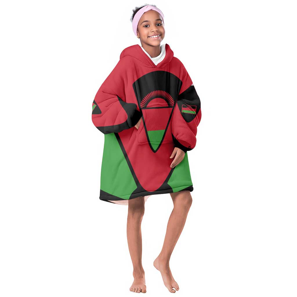 Malawi Kid Wearable Blanket Hoodie Flag Colors Blended with National Emblem