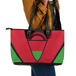 Malawi Leather Tote Bag Flag Colors Blended with National Emblem