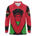Malawi Long Sleeve Polo Shirt Flag Colors Blended with National Emblem