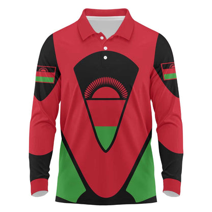 Malawi Long Sleeve Polo Shirt Flag Colors Blended with National Emblem