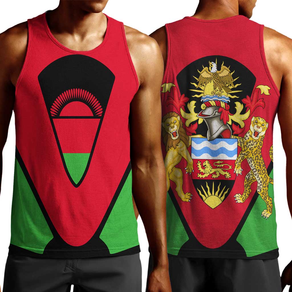 Malawi Men Tank Top Flag Colors Blended with National Emblem