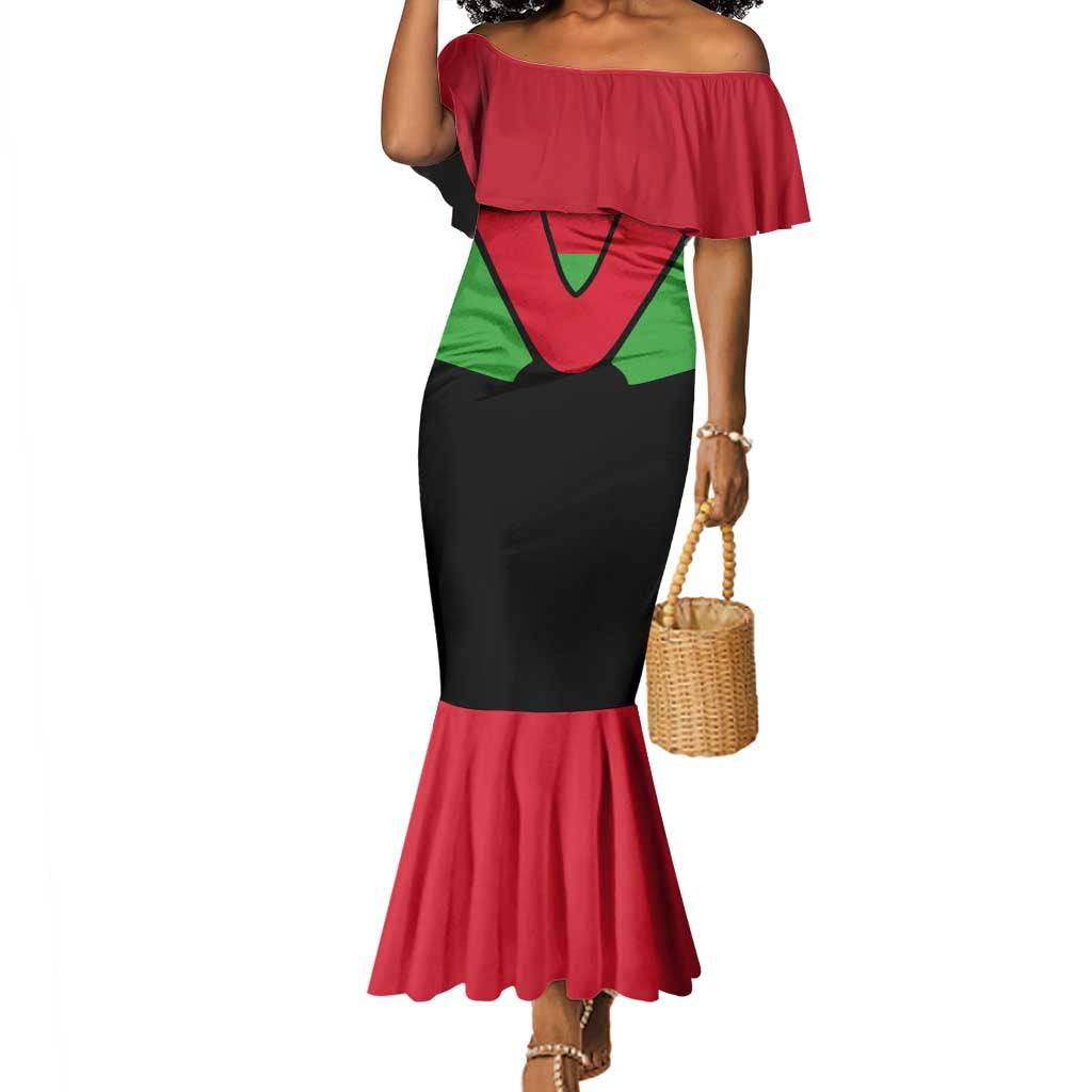 Malawi Mermaid Dress Flag Colors Blended with National Emblem