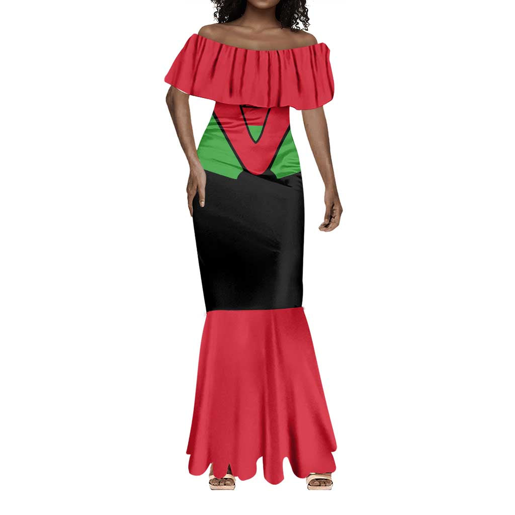 Malawi Mermaid Dress Flag Colors Blended with National Emblem