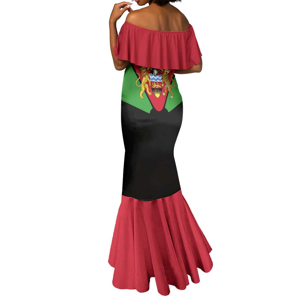 Malawi Mermaid Dress Flag Colors Blended with National Emblem